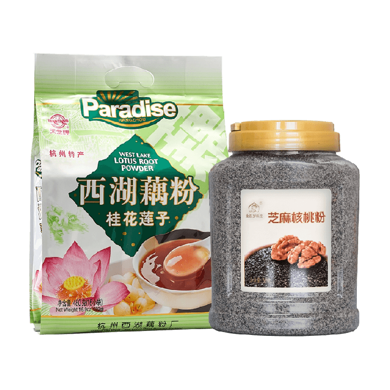 金百岁农庄纯芝麻核桃粉500g+天堂桂花莲子藕粉480g实惠早餐组合