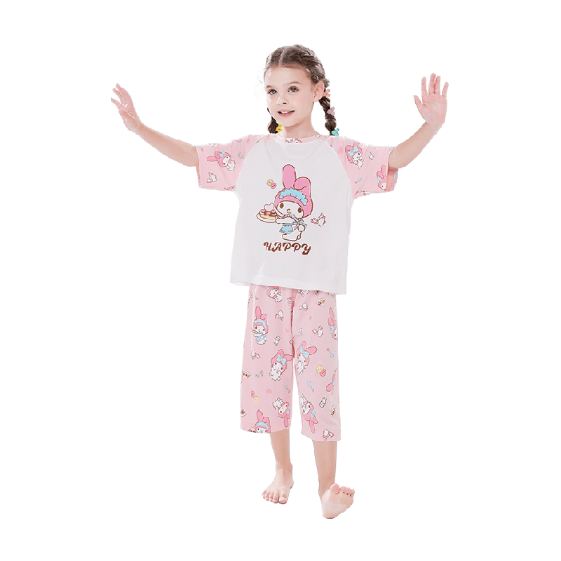 莫代尔儿童女童睡衣夏季薄款2025小女孩短袖家居服套装