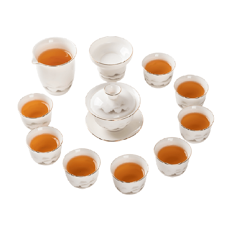 金镶玉2025新款功夫茶具套装家用羊脂玉白陶瓷功夫茶杯轻奢高档