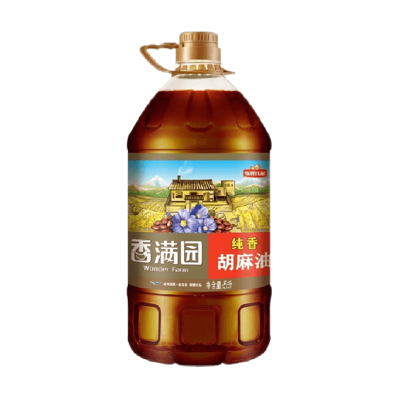 香满园纯香胡麻油5L 物理压榨亚麻籽油 高亚麻酸锁鲜大桶装食用油