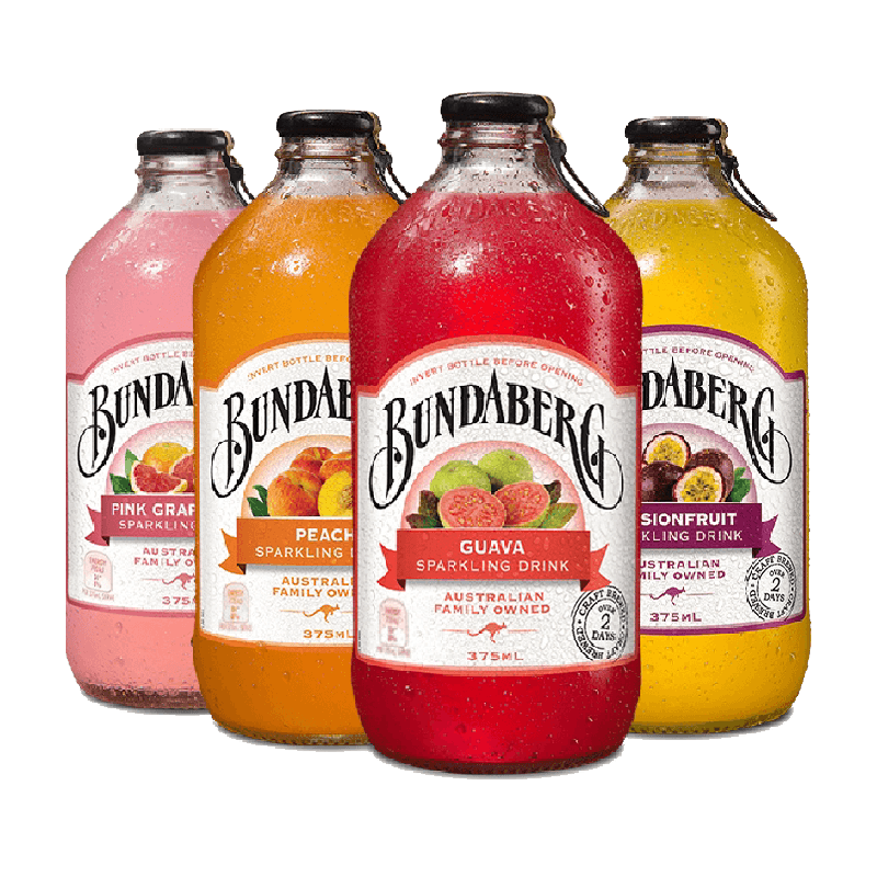 澳洲宾得宝Bundaberg网红果味气泡水375ml*4多口味果汁饮料汽水