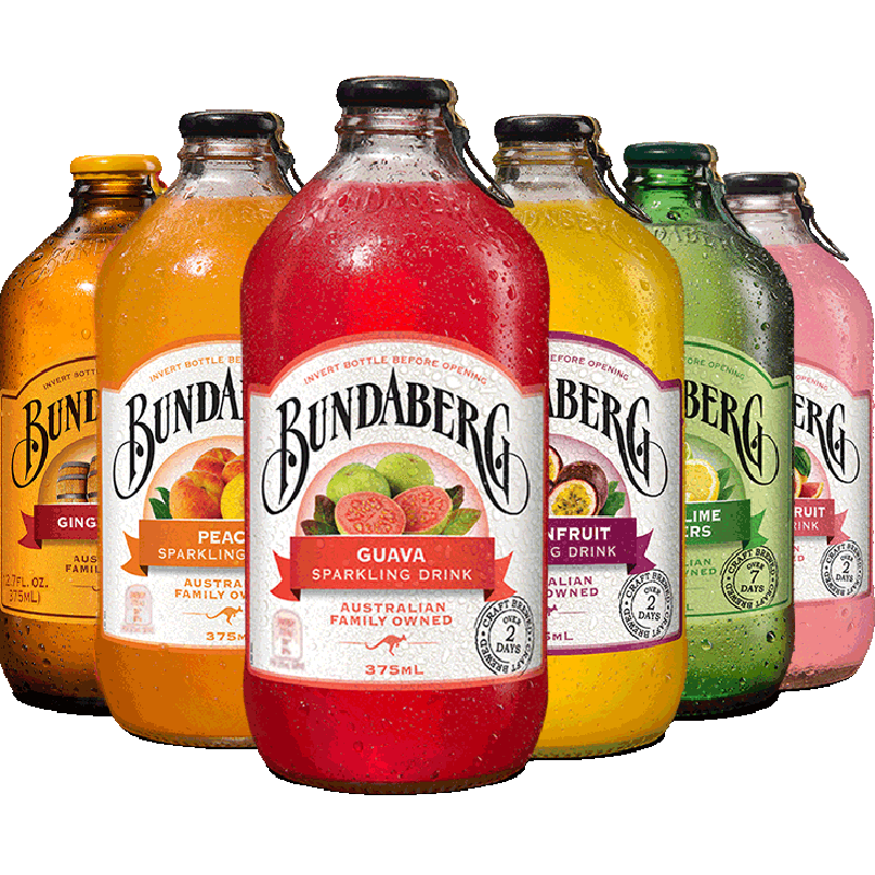 澳洲宾得宝Bundaberg网红果味气泡水375ml*6多口味果汁饮料汽水