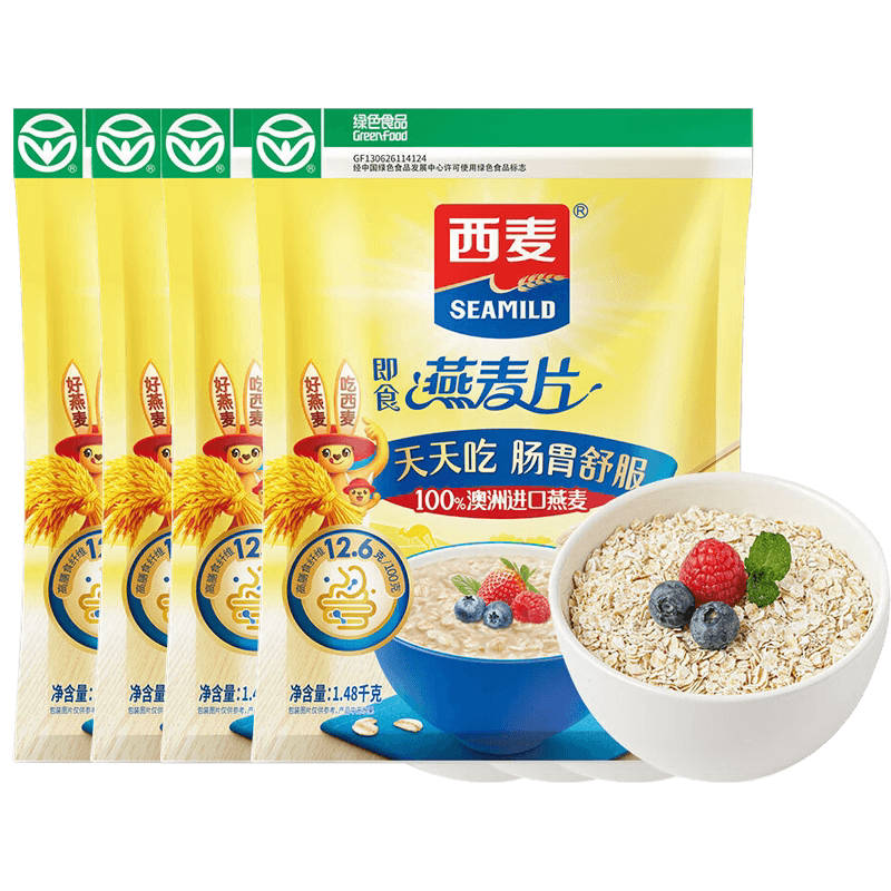 西麦纯燕麦片1480g*4袋即食冲饮麦片速食免煮代餐饱腹食品