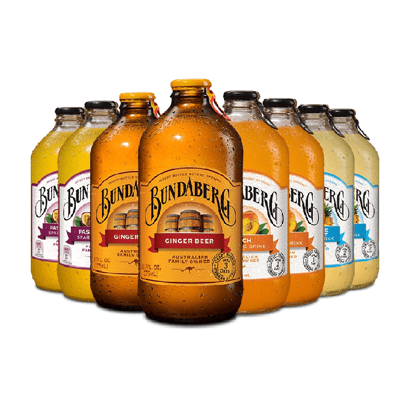澳洲宾得宝Bundaberg网红果味气泡水375ml*8多口味果汁饮料汽水