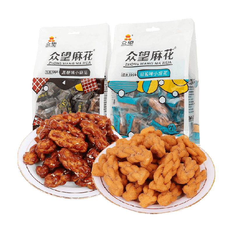 众望椒盐味290g+黑糖味290g麻花组合装中式糕点休闲零食下午茶