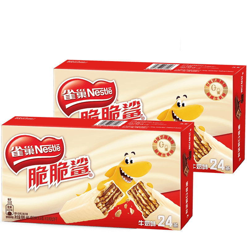 雀巢脆脆鲨牛奶味威化饼干休闲零食办公解馋18.6g×48条