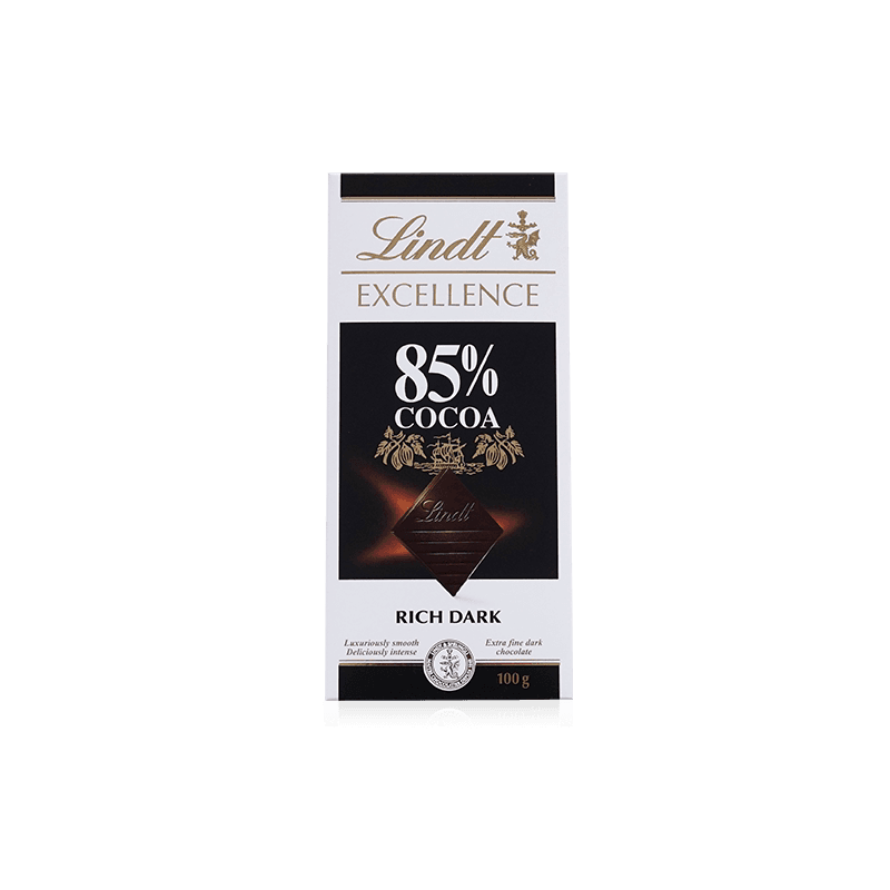 Lindt瑞士莲特醇排装85%可可黑巧克力100g健身零食