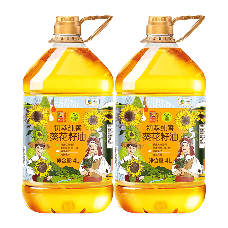 中粮初萃食用油纯香葵花籽油4L*2桶物理压榨营养家用