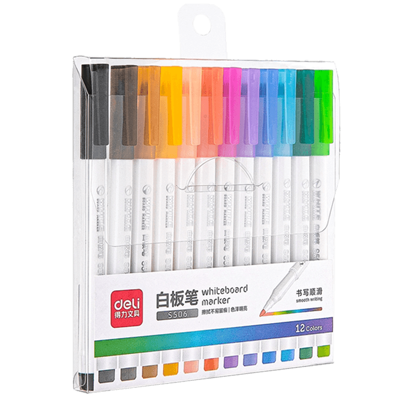 得力彩色白板笔可擦儿童无毒可水洗水性易擦画板笔12色