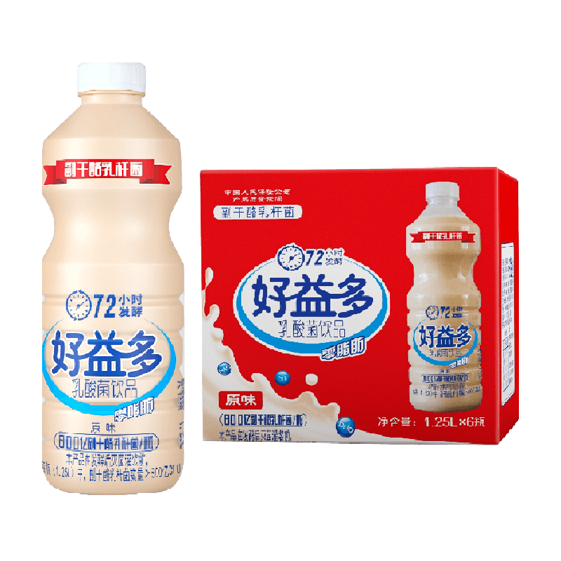 好益多原味乳酸菌饮品大瓶分享装聚餐奶味饮料整箱批发1250ml*6瓶