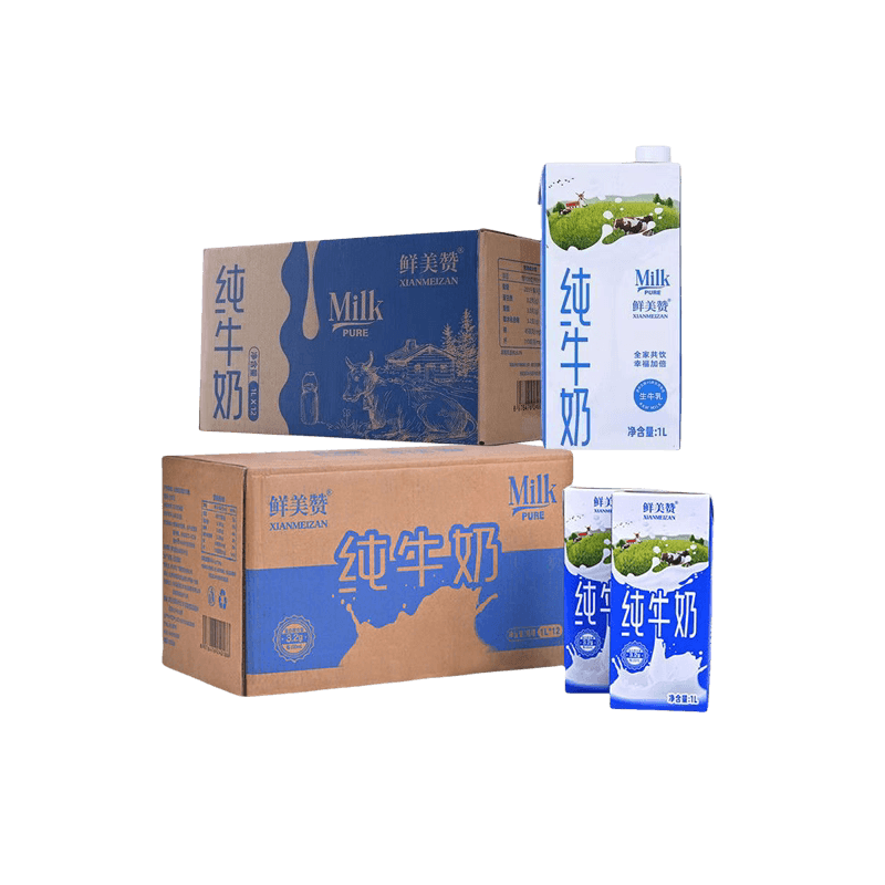 鲜美赞全脂纯牛奶装1L*24盒组合装优质乳蛋白营养早餐冲泡可商用