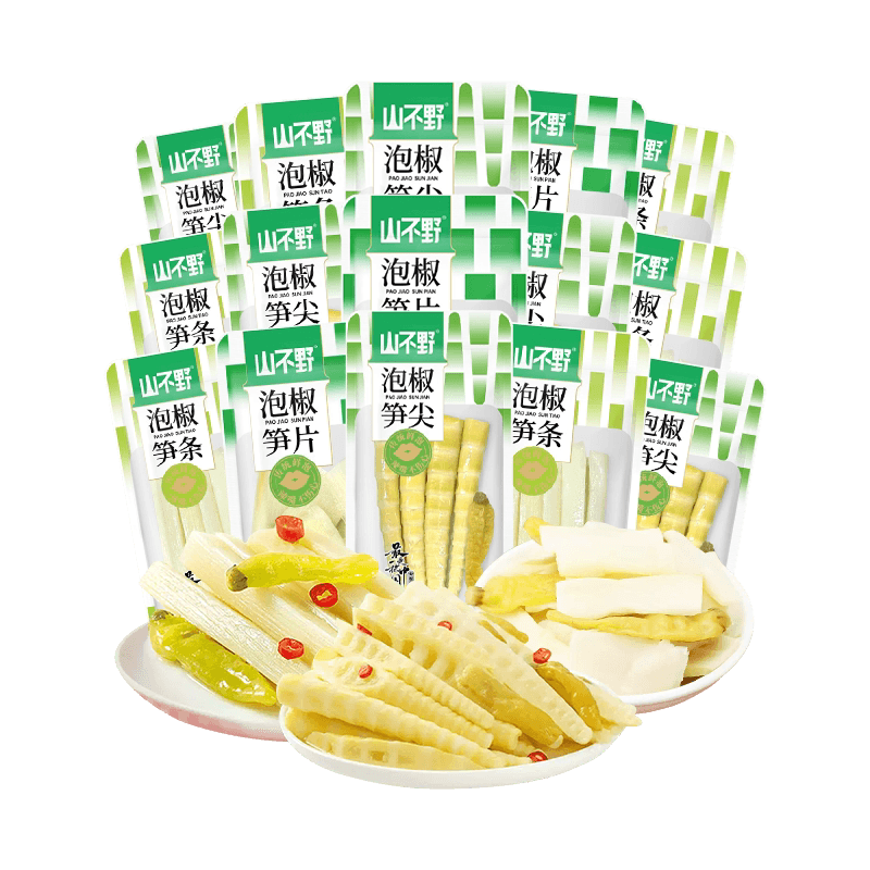 山不野泡椒笋尖笋条笋片混合装500g*2袋酸辣笋踏青出游零食小包装