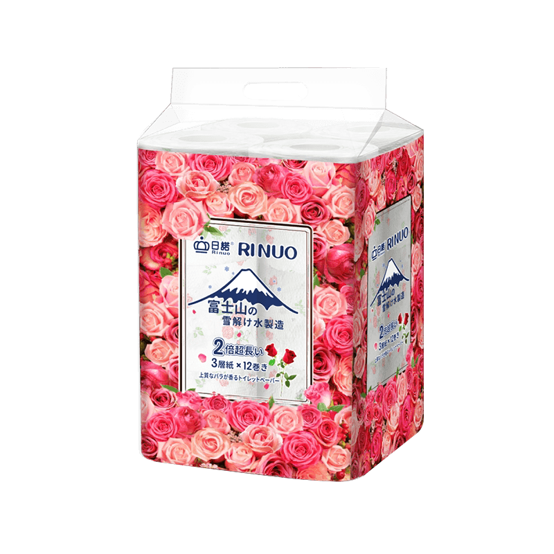 日诺日本进口玫瑰花香速溶厕纸有芯卷纸水溶印花卷筒纸170g