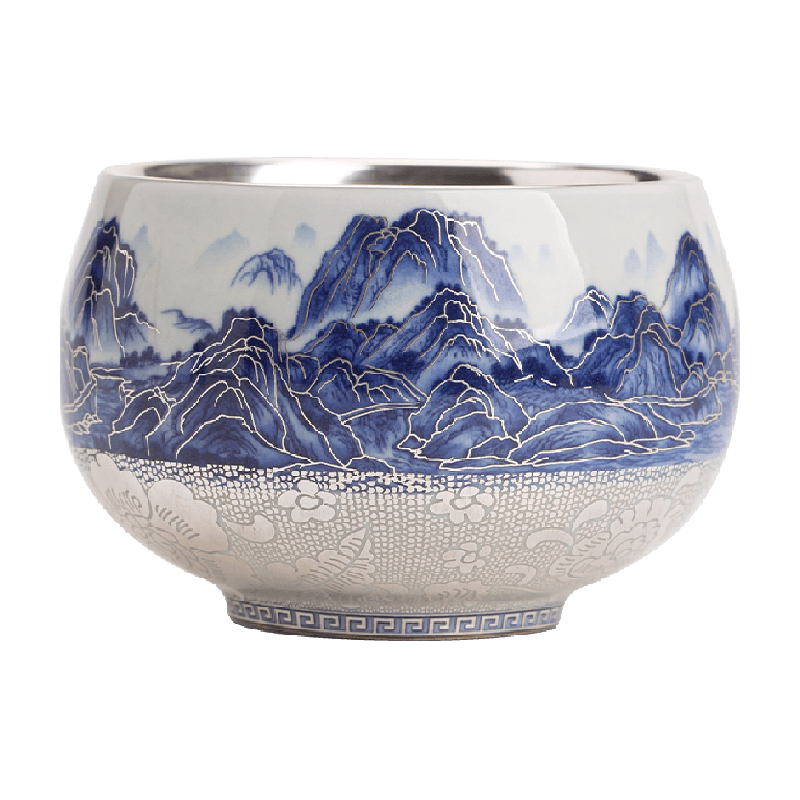 苏氏陶瓷（SUSHI CERAMICS）鎏银千里江山国风轻奢茶杯主人杯