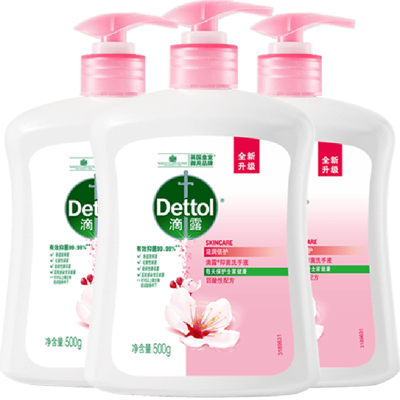 Dettol/滴露健康杀菌抑菌滋润倍护洗手液组合装呵护双手500g*3瓶