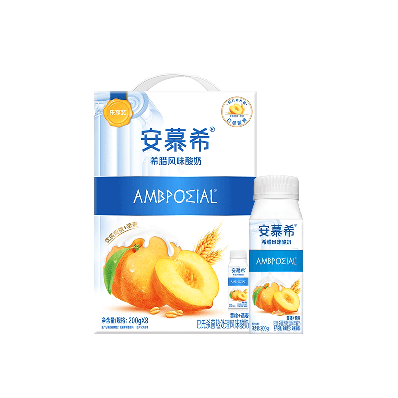 安慕希希腊风味黄桃燕麦酸牛奶200g*8盒整箱礼箱装