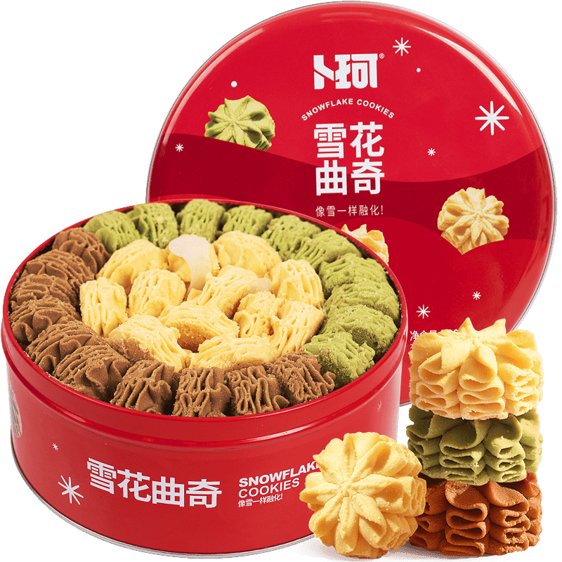 卜珂云顶拉花曲奇饼干节日礼盒巧克力味清香抹茶味零食410g*1罐