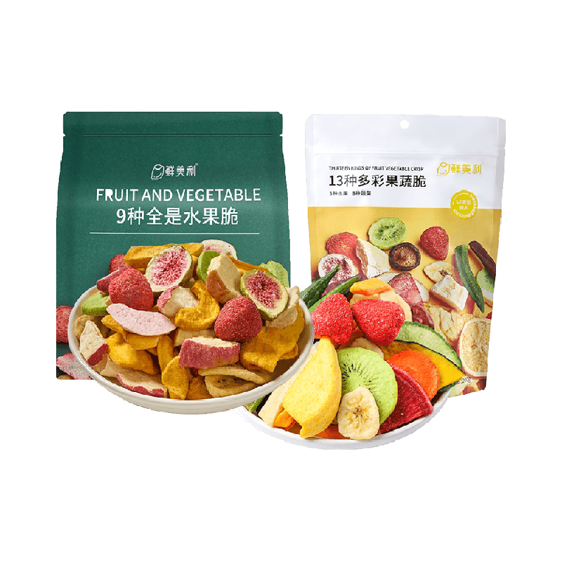 鲜美利13种果蔬干综合脆258g+冻干混合水果脆100g办公休闲零食