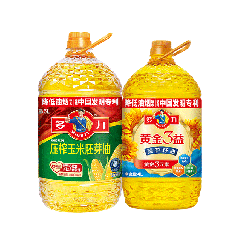 多力黄金3益葵花籽油4L+多力玉米油5L