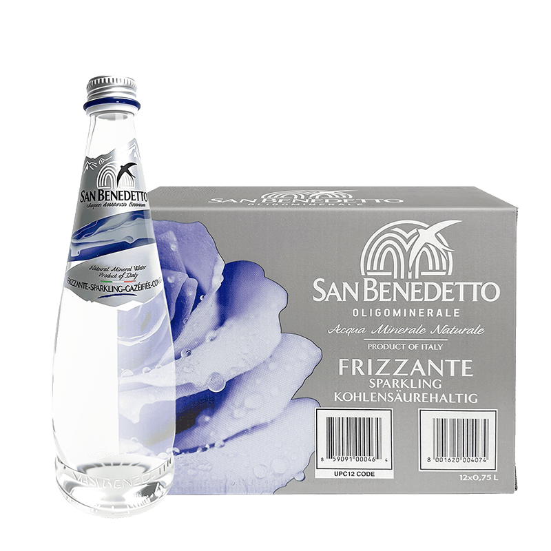 意大利原装进口SAN BENEDETTO圣碧涛充气天然饮用水750ml*12瓶