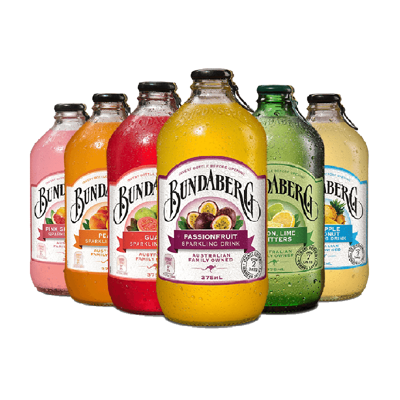 澳洲宾得宝Bundaberg网红果味气泡水375ml*6多口味果汁饮料汽水