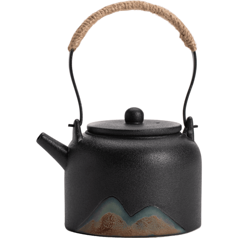 苏氏陶瓷 提梁功夫茶具泡茶壶复古粗陶山闻水画陶瓷茶壶350ML