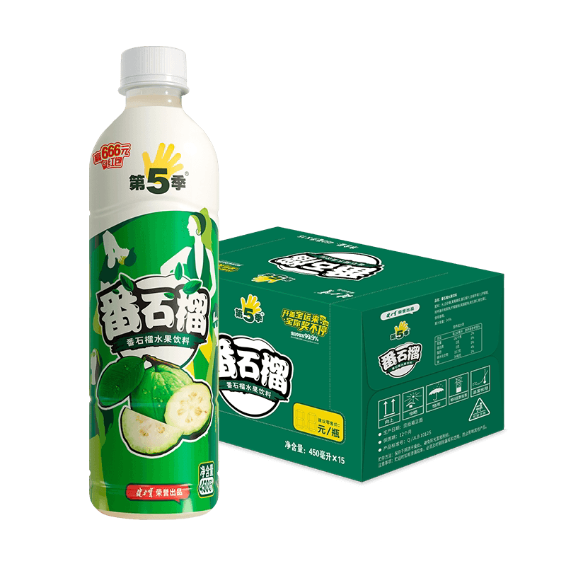 健力宝第五季番石榴口味水果饮料整箱450ml*15瓶番石榴汁果汁饮料
