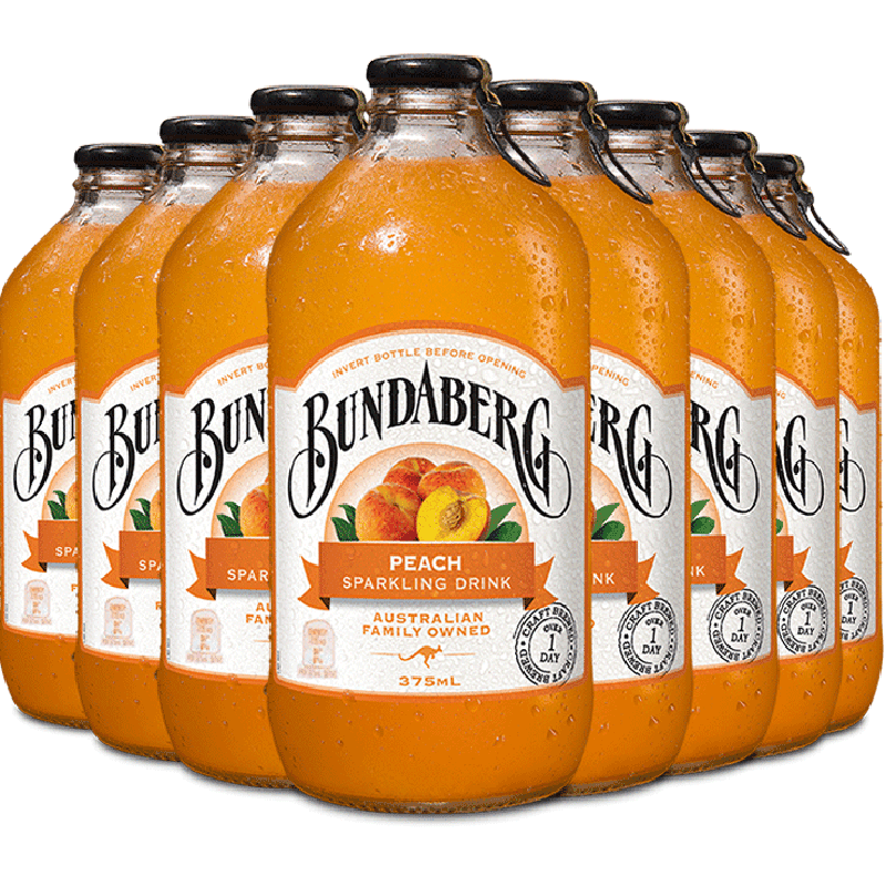 Bundaberg宾得宝澳洲进口蜜桃味网红气泡水375ml*12果汁汽水饮料