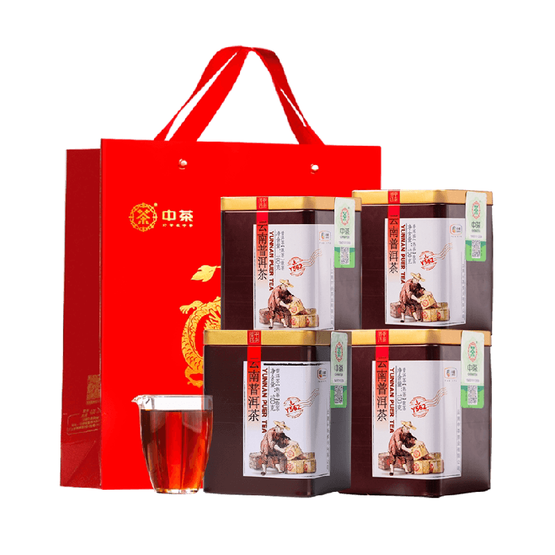 中茶普洱茶Y562熟茶100gX4罐配手提袋 散茶云南茶叶中华老字号
