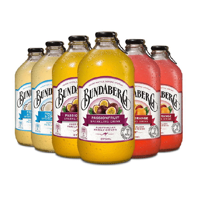 澳洲宾得宝Bundaberg网红果味气泡水375ml*6多口味果汁饮料汽水