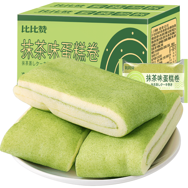 比比赞抹茶毛巾卷蛋糕面包整箱早餐零食网红毛巾卷蛋糕