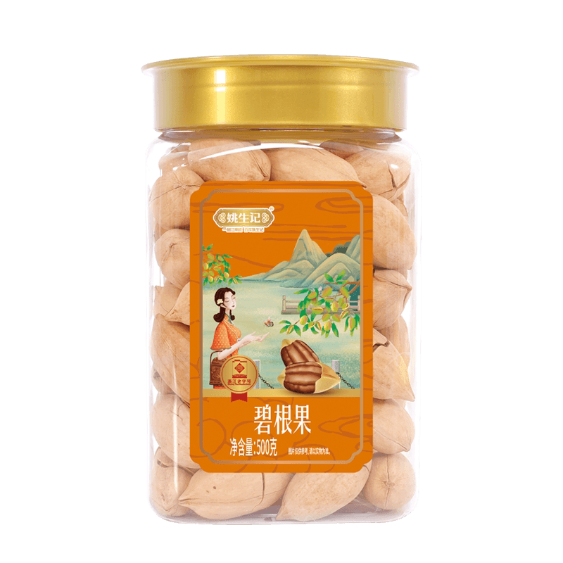姚生记休闲零食特产碧根果500g罐坚果山核桃仁长寿果仁