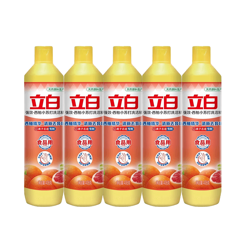 立白洗洁精清新西柚小苏打408g*5瓶强效去油厨房家用洗碗不伤手
