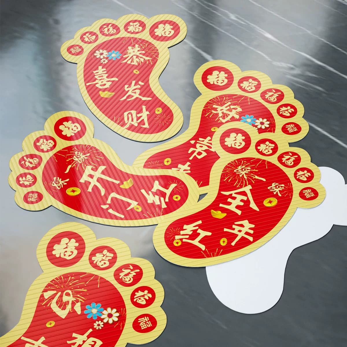 脚丫喜庆红色地贴恭喜发财开门红职场布置小脚丫贴纸2024龙年防滑地贴保险公司银行商场新年装饰,详情图 5