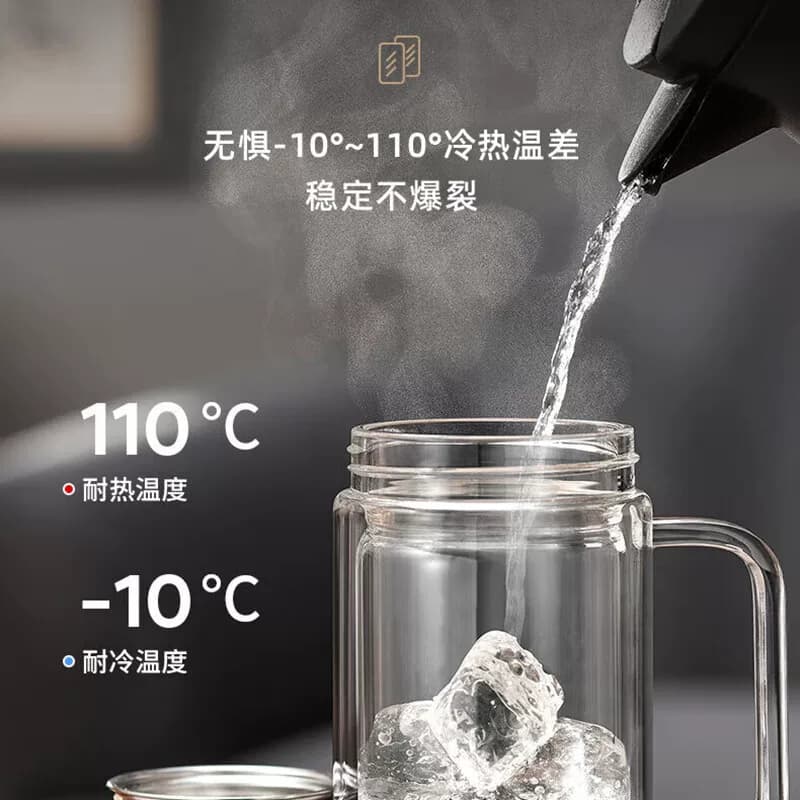 苏泊尔双层玻璃喝泡茶带把大容量水杯子450ml乌木黑KC45HK10