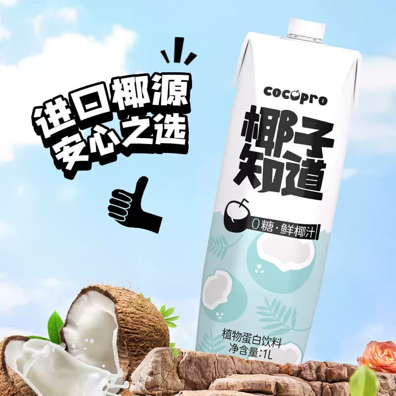 椰子知道0糖鲜椰汁1L*2