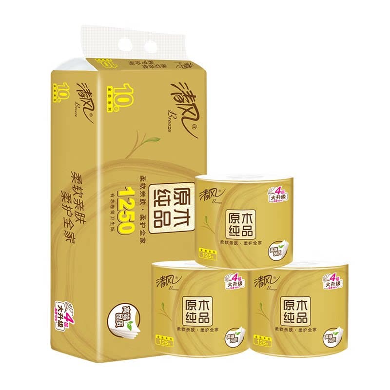 清风原木金装4层125克*10卷筒卫生纸