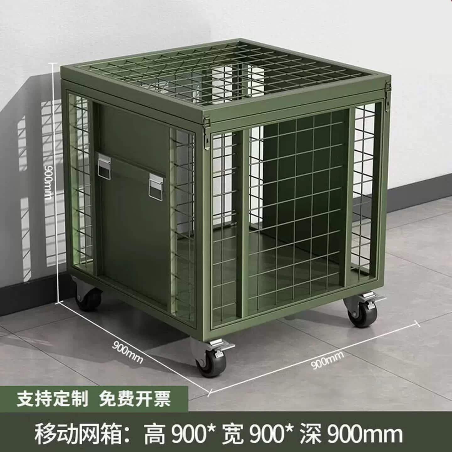 军绿色移动网箱移动托盘可拆卸可折叠带轮仓储货架网笼子可定制