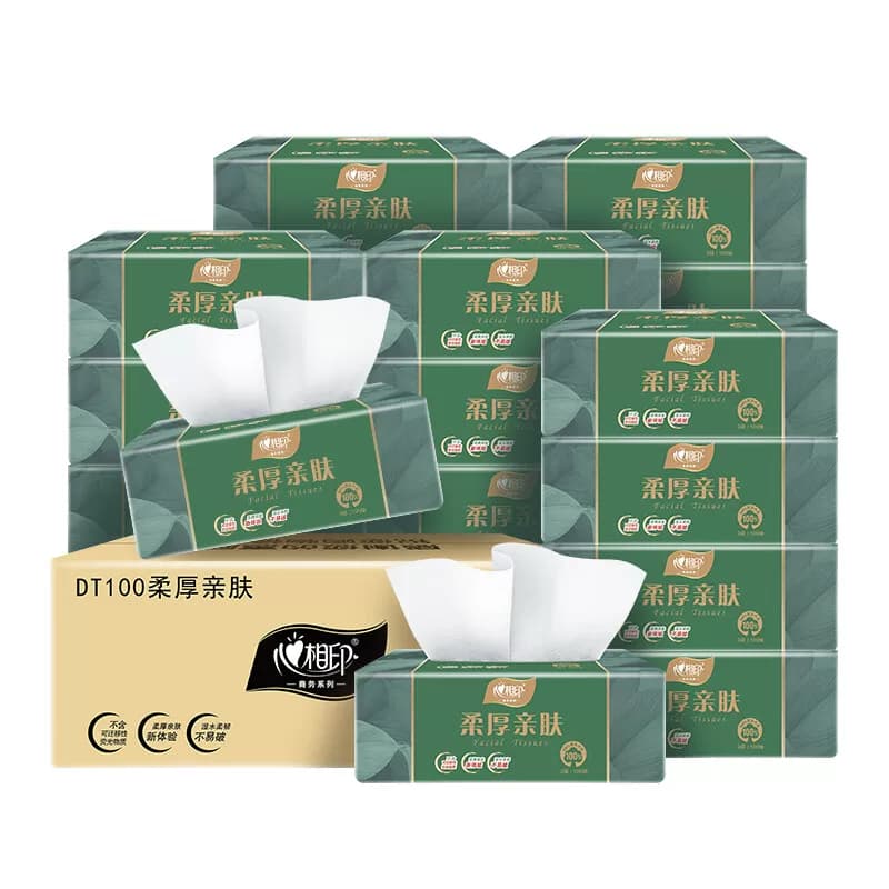 DT100（箱装）柔厚亲肤三层100抽18包塑装纸面