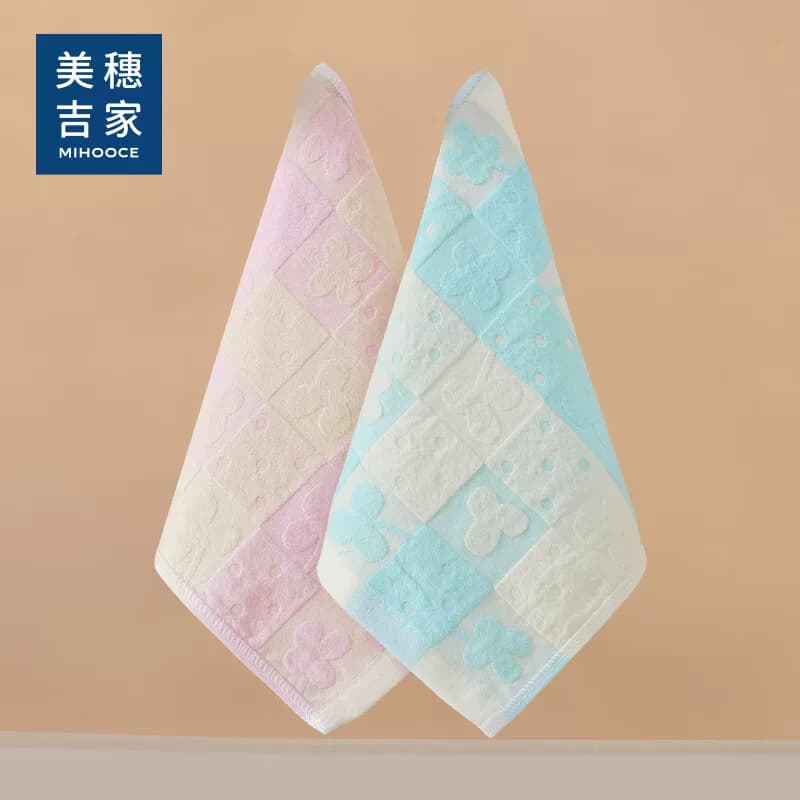 美穗吉家纯棉毛巾抑菌擦手巾方巾吸水吸汗不掉毛巾 2条装