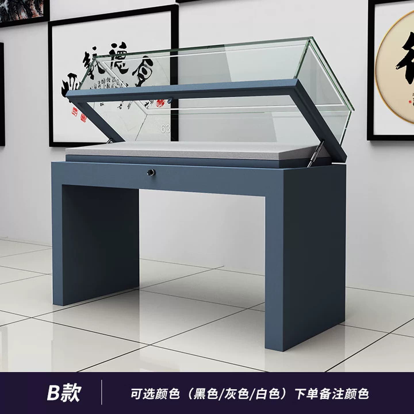 古董瓷器文物字画展览陈列柜子液压玻璃柜台展柜定制