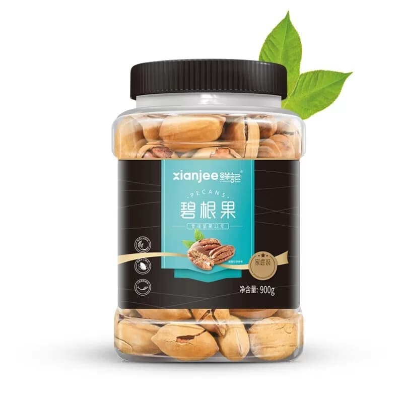 鲜记碧根果900g 大罐办公室零食小吃营养坚果炒货