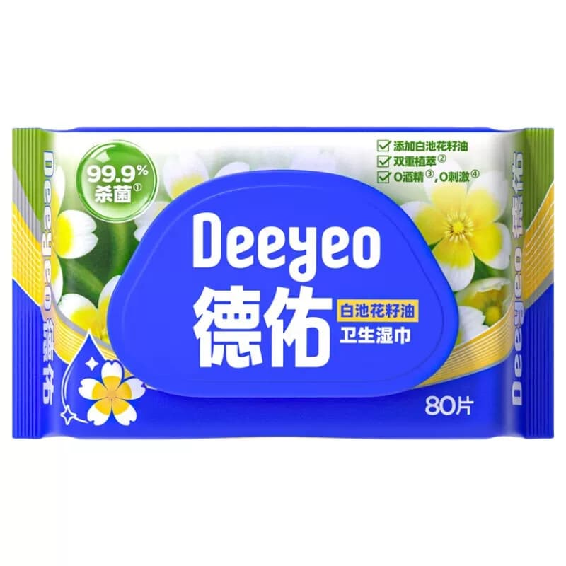 德佑湿巾白池花籽油卫生湿巾F家庭装80片/包*6包