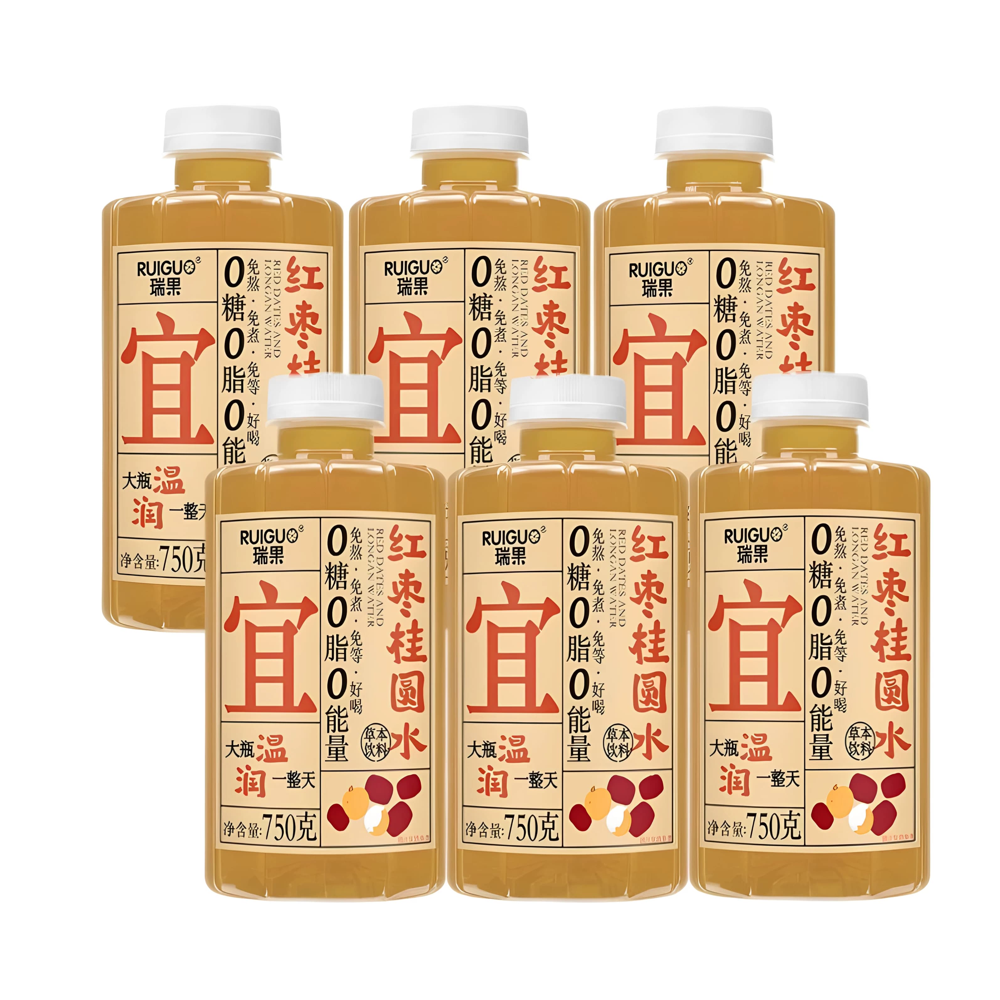 瑞果 红枣桂圆水植物饮料750g*6瓶 大桶饮料0糖0卡0脂肪饮品