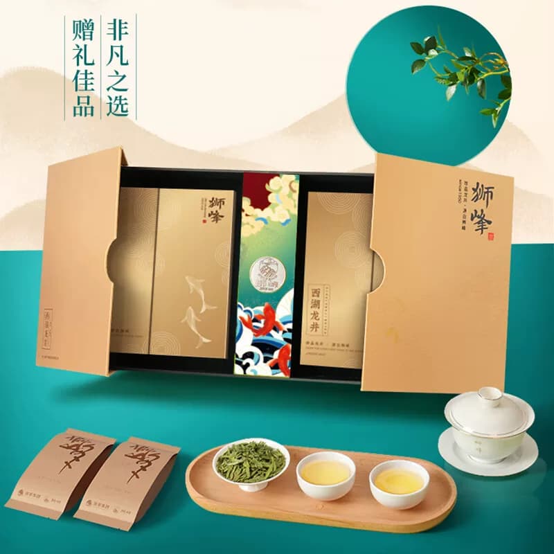 狮峰 西湖龙井盒装云虎颂梅锦鲤100g 正宗春茶绿茶明前龙井茶叶