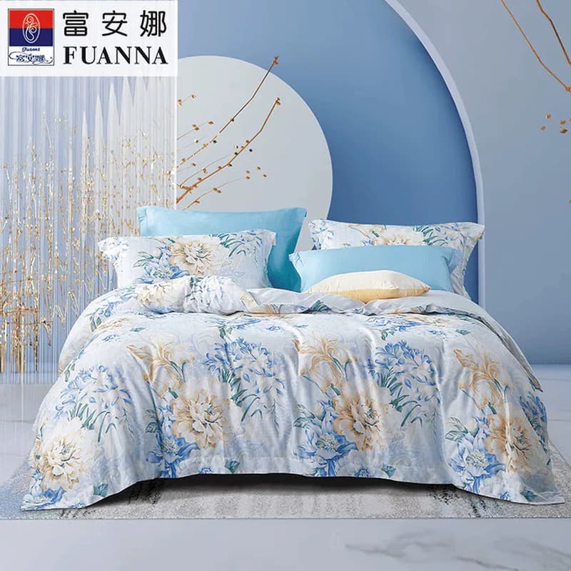 富安娜（FUANNA）纯棉床上用品四件套-清袖幽兰适用1.5/1.8米床