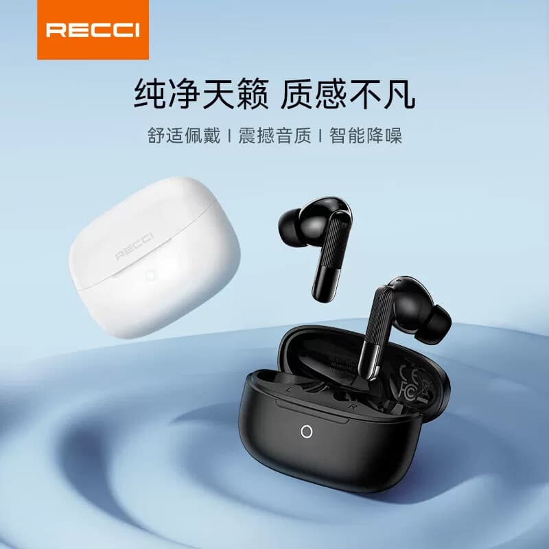 Recci半入耳式降噪无线耳机运动跑步高清通话蓝牙耳机REP-W97黑色