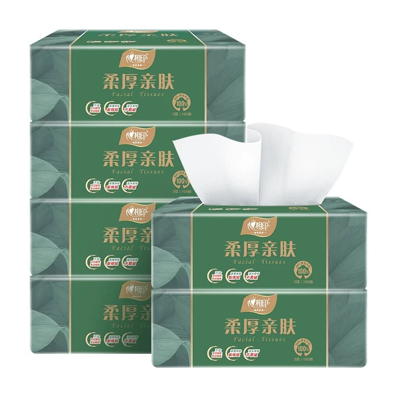 心相印抽纸商用柔厚亲肤三层100抽塑装纸面巾6包