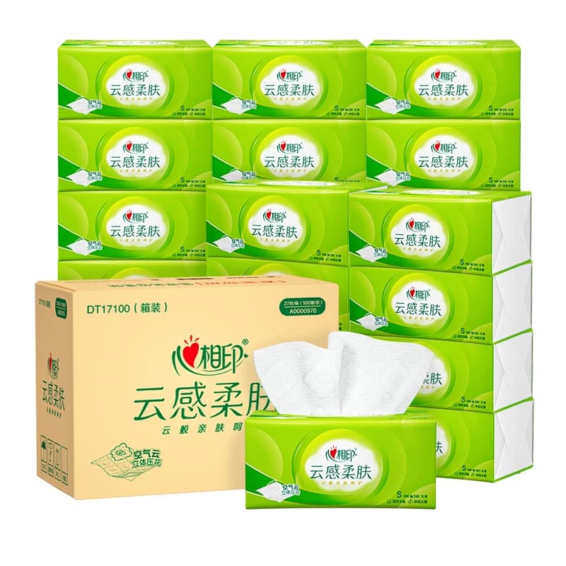 心相印云感100抽27包三层立体压花塑装面巾纸