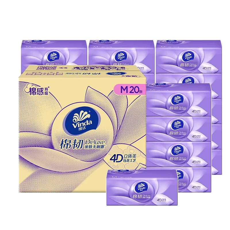 维达棉韧立体压花抽纸3层M码100抽20包整箱家用可湿水餐巾纸